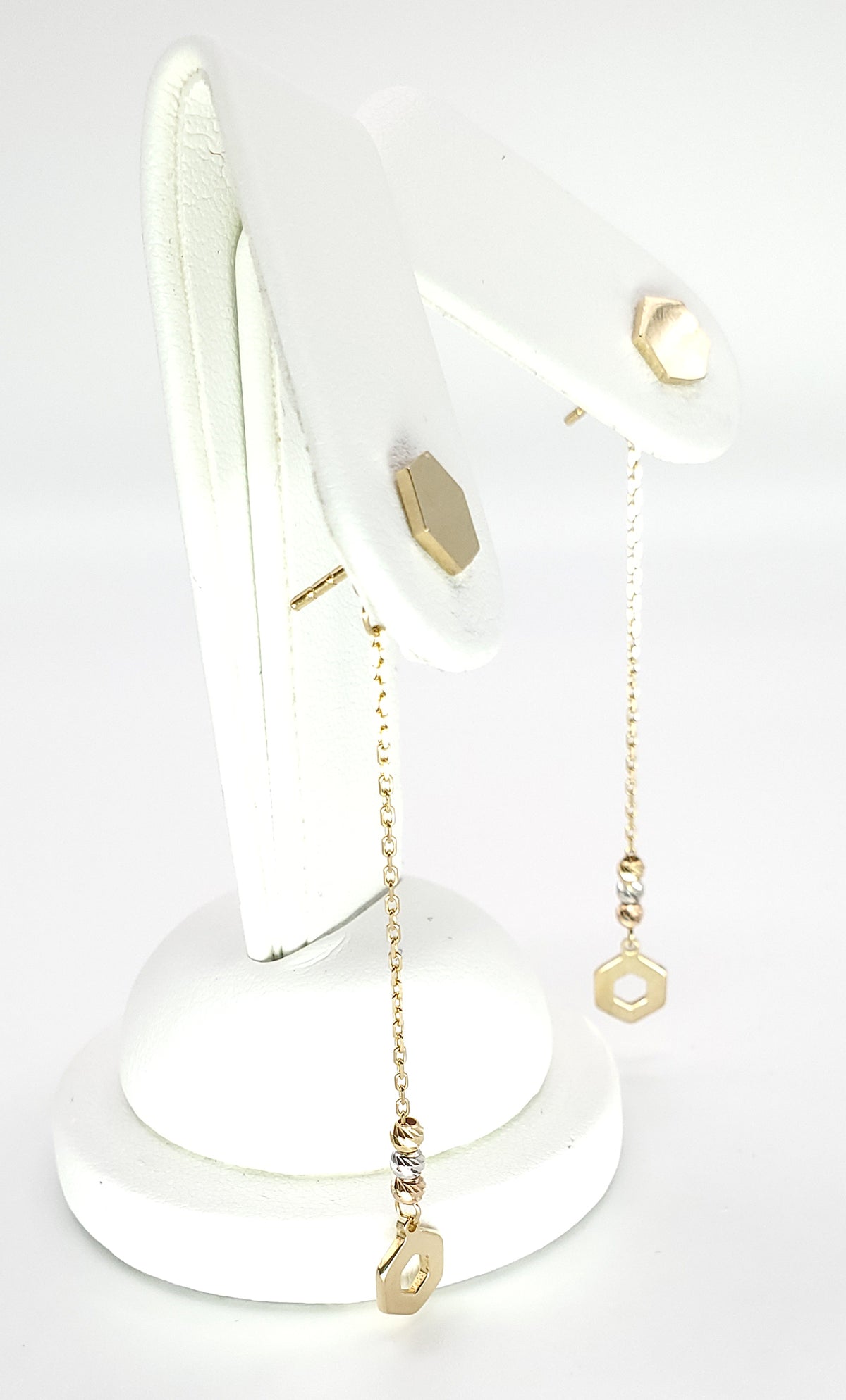 18K Yellow Gold Hexagonal Dangle Earrings