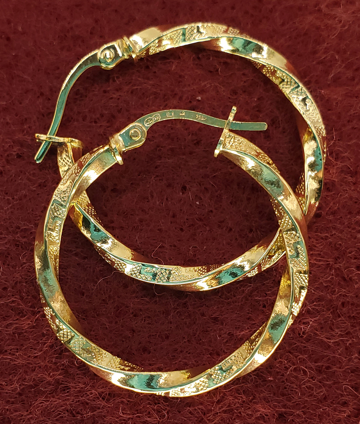 18K Yellow Gold Twisted 25mm Dia. Hoop Earrings