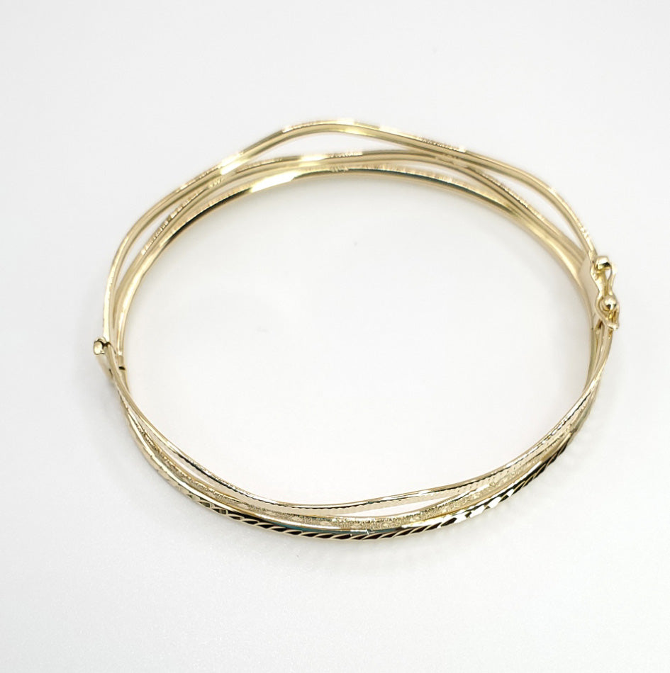 18K Yellow Gold 6.75&quot; Three Textured Bangle