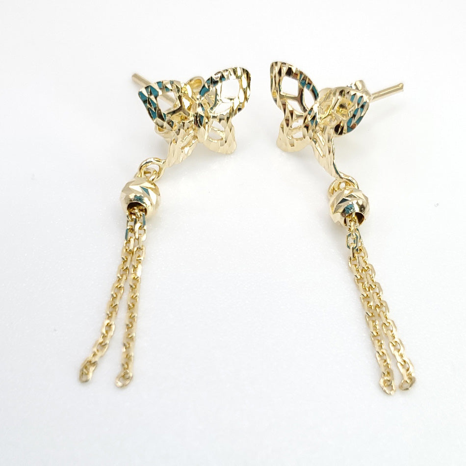 18K Yellow Gold Butterfly Dangle Earrings