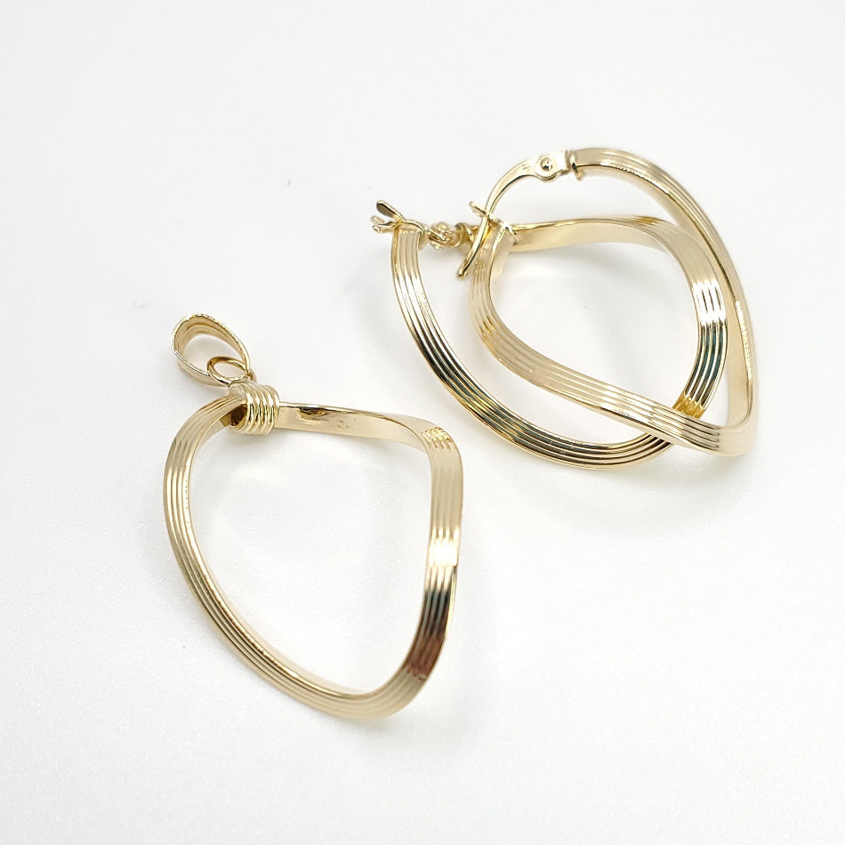 18K Yellow Gold Rectangle Tube Hoop Set